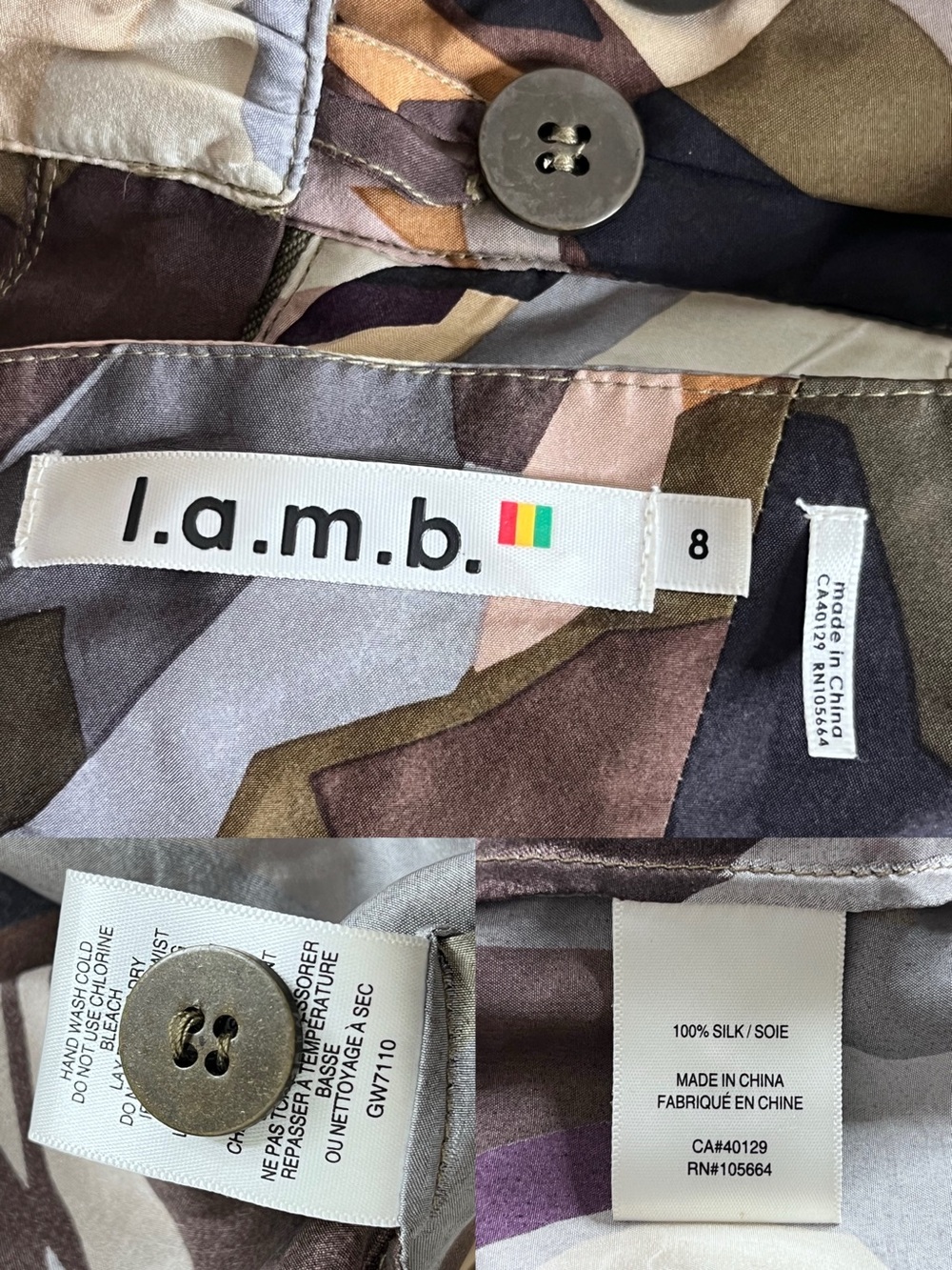 L.A.M.B 100% Silk Camo Y2K Multi-Colored Cargo Pants Sz 8 - Picture 12 of 16